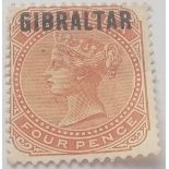 GIBRALTAR. SG5. Mint/4d orange brown. Dealers mark on reverse. Cat £190