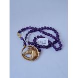 A HORSE PENDANT & CATCH ON AMETHYST NECKLACE - 17gms