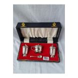 A boxed three-piece cruet with spoon - B'ham 1973 - 130gms excl bgl