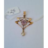 Art Nouveau style stone set pendant 3.4g inc