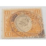 KUY. SG95/1922 £1 with neat registered cancel. Very fine. Cat £325