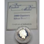 Guernsey silver 2000 proof £1 with paperwork