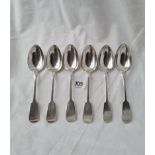 A set of six plain fiddle pattern dessert spoons - London 1841 by IH - 285