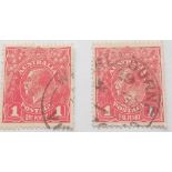 AUSTRALIA - SG49b W6a deep red used. (SG50 Carmine for comparison) Cat £3000