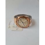 A gents RECORD wrist watch with seconds dial in 9ct on expending strap