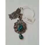 ARTS AND CRAFTS SILVER TURQUOISE AND PEARL PENDANT BY HEINRICH LEVINGER