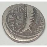 Roman Mark Antony Denarius - Leg V Galley - Legionary eagle - 32-31BC - S.1479