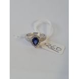 A VERY FINE CEYLON SAPPHIRE PEAR SHAPED & DIAMOND RING IN 18CT GOLD - size K - 6.4gms