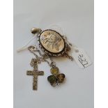 Silver locket, pendant &b cross on a chain.