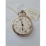 A small metal OMEGA fob watch - serial No. 1517509-N-16 with seconds dial - enamel face damaged