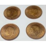 Halfpennies 1927, 1928, 1931, 1944 - high grade - with lustre