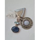 Three silver labradorite and agate set pendants