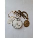 A gents silver pocket watch with seconds dial with metal Albert & fob