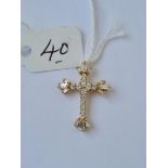 White stone set pendant cross in 14ct gold