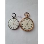 1 x rolled gold gents pocket watch & 1 x ladies silver fob watch