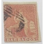 BARBADOS - SG5/Blued paper. 3 margins/part 4th - Fresh used copy. Cat £275