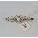An antique opal & diamond set brooch in 15ct gold 4.3g inc