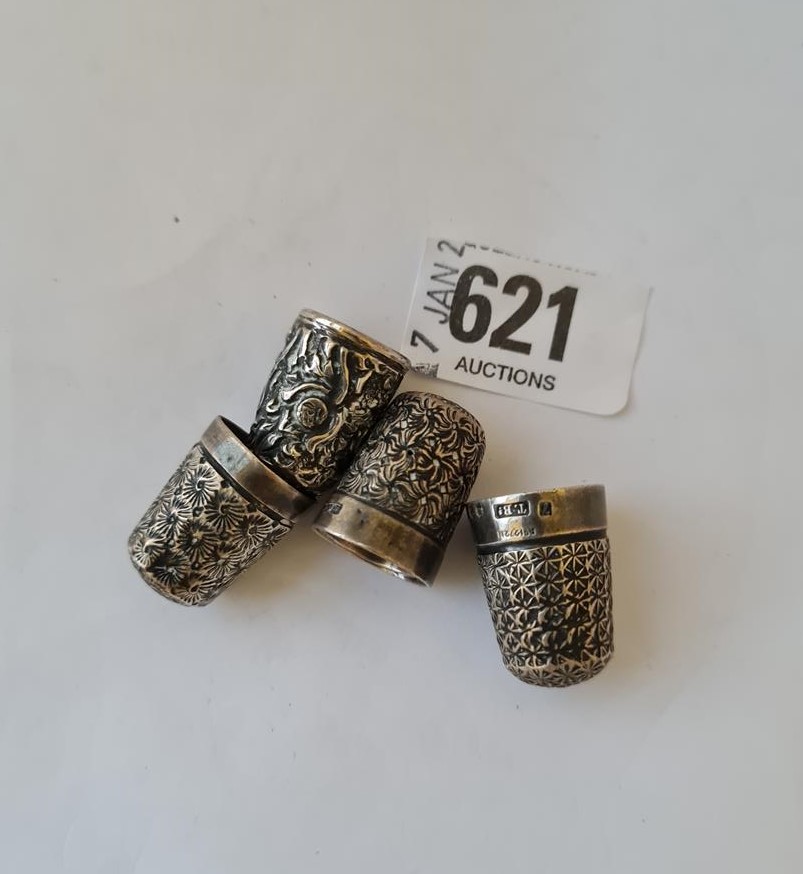 Five silver thimbles including C HORNER
