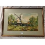 WATERCOLOUR VIEW OF A WINDMILL, INDISTINCTLY SIGNED