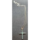 SILVER & BLUE STONE CROSS PENDANT NECKLACE