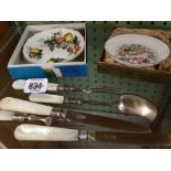 SMALL ROYAL WORCESTER DISH WITH SMALL ROYAL TUSCAN DISH & QTY OF PLATED CUTLERY