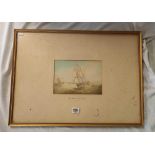 SAMUEL OWEN, THREE MASTER AND OTHER VESSELS IN A SWELL OFF THE COAST, WATERCOLOUR,