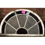 ARCHED WOODEN FRAMED WINDOW WITH STAINED GLASS PANELS A/F