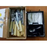 CIGAR BOX WITH CUTLERY & BOXED PLATED PUSHER & SPOON