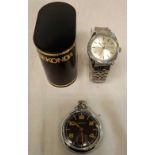 2 WATCHES, SEKONDA WHITE METAL WRIST WATCH & INGERSOLL MODERN FOB STYLE WATCH