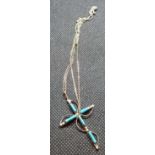 SILVER & TURQUOISE CROSS PENDANT NECKLACE