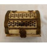 BONE TRINKET BOX WITH DOMED LID & METAL FASTENINGS, POSSIBLE INDIAN ORIGIN