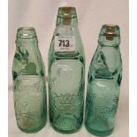 3 VINTAGE GLASS BOTTLES WITH MARBLES & STOPPERS, LOCAL INTEREST, MAKERS FROM EXETER, WELLINGTON &