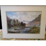 WATERCOLOUR OF AN EXTENSIVE MOORLAND RIVER VIEW, UNFRAMED