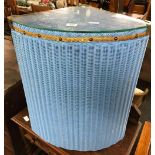 BLUE PAINTED LLOYD LOOM CORNER LINEN BASKET WITH GLAZED TOP