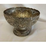 WHITE METAL INDIAN STYLE FRUIT BOWL WITH PIERCED SIDES 25cm X 18cm