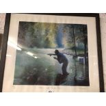 PENCIL SIGNED LIMITED EDITION COLOUR PRINT, VIEW OF FISHING IN A RIVER, SIGNED AND NUMBERED