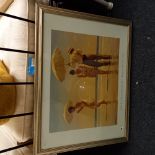COLOUR PRINT OF FIGURES OF A BEACH, SIGNED JACK VETTRIANO