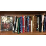 SHELF OF HARDBACK BOOKS AND MAGAZINES, A NUMBER OF HISTORY OF WW II, TOP GEAR ANNUALS & OTHERS