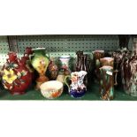 SHELF OF DECORATIVE VASES & JUGS