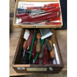 2 BOXES OF TOOLS, QTY OF SCREW DRIVERS & BRUSH ETC