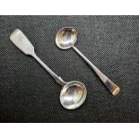 2 SILVER SALT SPOONS, 1 X 10cm, BOTH MONOGRAMMED WITH LETTERS J.G