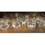 SHELF OF GLASSWARE INCL; CUT GLASS BOWLS, CUPS, GLASSES ETC