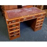REPRODUCTION YEW WOOD LEATHER TOP KNEE HOLE DESK