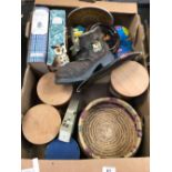 CARTON OF MISC ITEMS INCL; 2 BOOKS, STORAGE JARS & ORNAMENTS