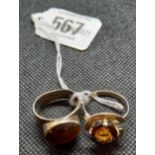 SILVER CATS EYE & CORNELIAN SET RING