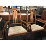 PAIR OF PARKER KNOLL MATCHING BEECH WOOD UPHOLSTERED CARVER DINING CHAIRS
