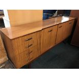 RETRO WOOD EFFECT SIDEBOARD WITH BI-FOLD DOORS, DROP FLAP DOOR & 4 DRAWERS APPROX 185cm WIDE X