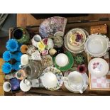 CARTON WITH MIXED CHINAWARE INCL; CUPS, SAUCERS, SMALL VASES, PAPER WEIGHT ETC