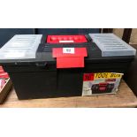 PLASTIC 16'' TOOL BOX WITH SCREW DRIVER, SPANNER & OTHER TOOLS