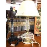 METAL PILLAR TABLE LAMP & A GLASS PILLAR TABLE LAMP